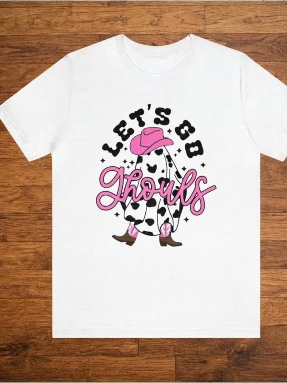 White Tee with Pink Cowboy Hat & Script Graphic